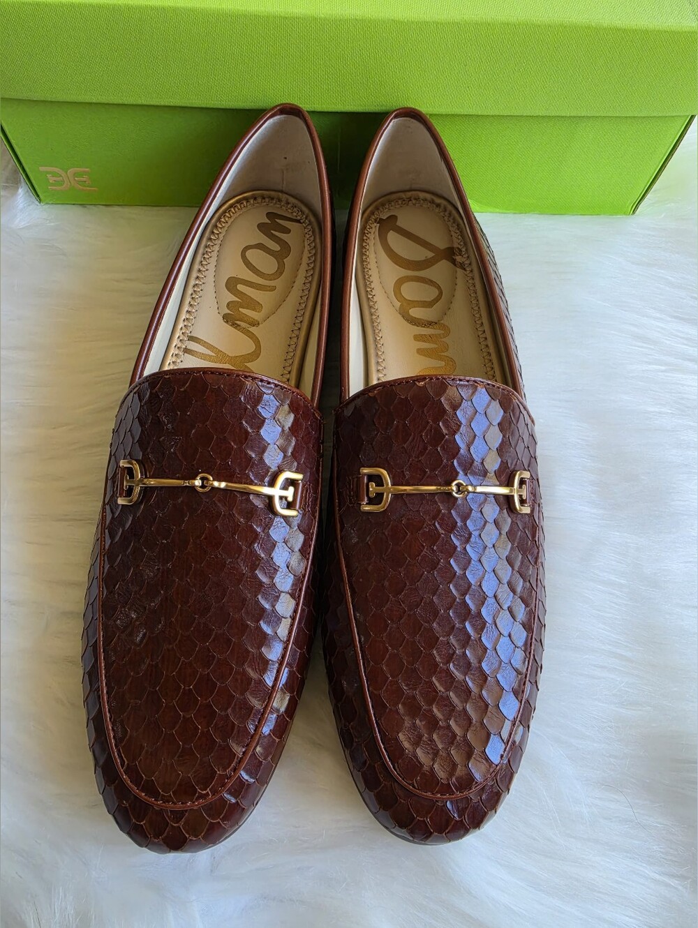 Sam Edelman Loraine 7 Women's Flat Shoes Copper Brown Python: 9.5 M, Leather